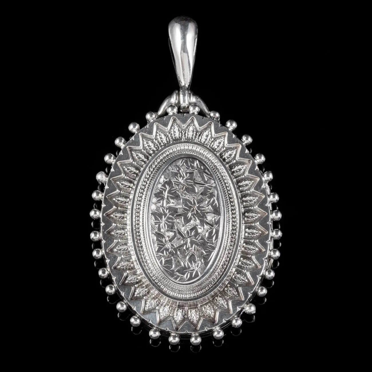 Antique Victorian Mourning Ivy Locket Sterling Silver Dated 1864