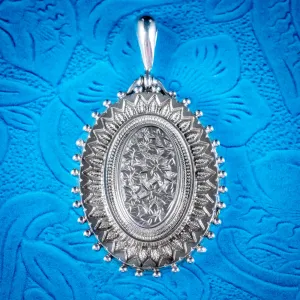 Antique Victorian Mourning Ivy Locket Sterling Silver Dated 1864