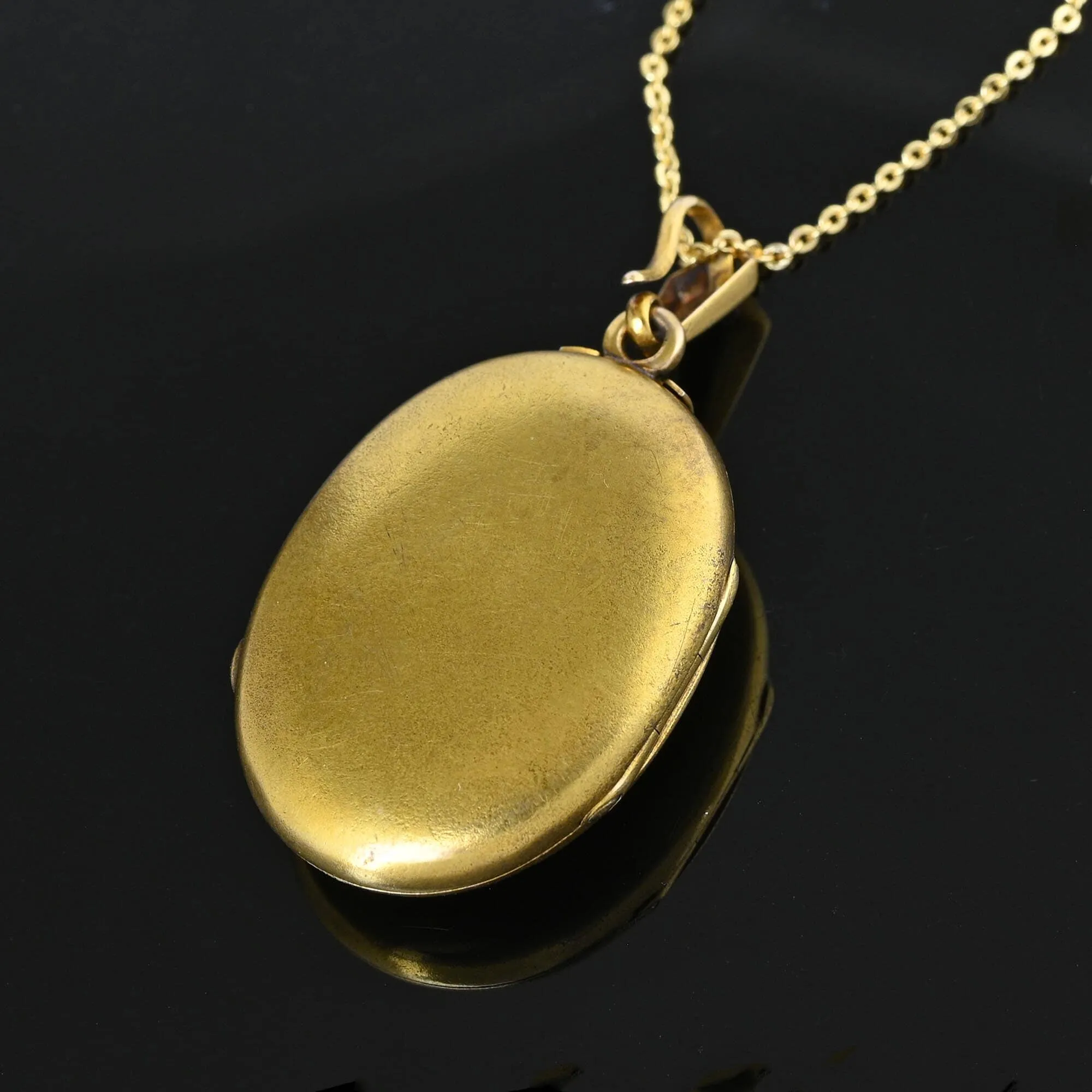 Antique Victorian Solid 14K Gold Locket Necklace w Pearls