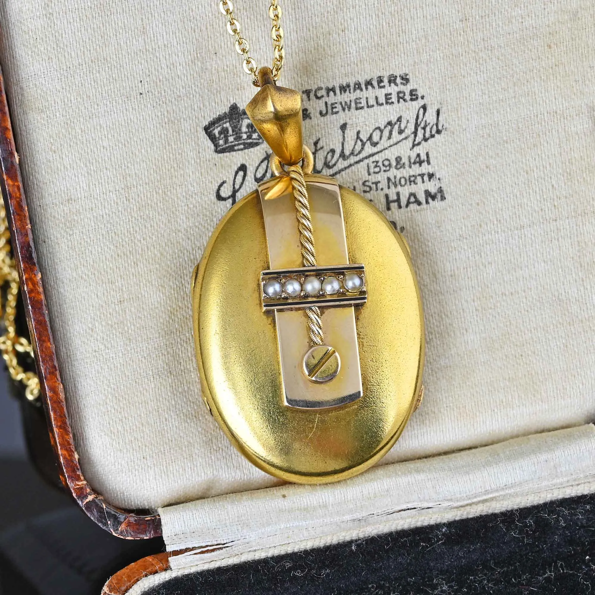 Antique Victorian Solid 14K Gold Locket Necklace w Pearls