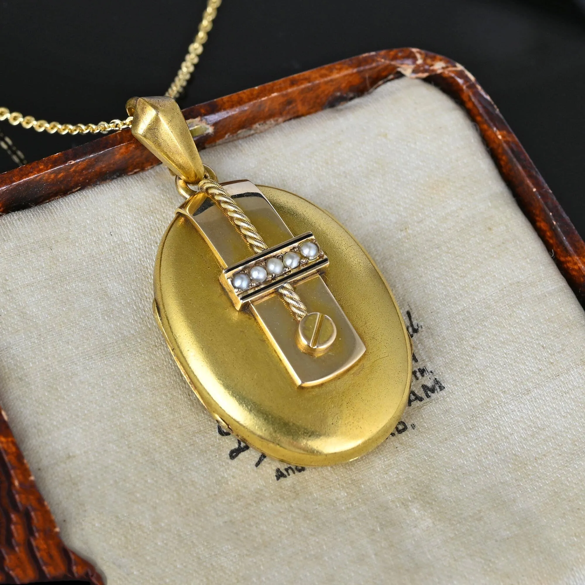 Antique Victorian Solid 14K Gold Locket Necklace w Pearls
