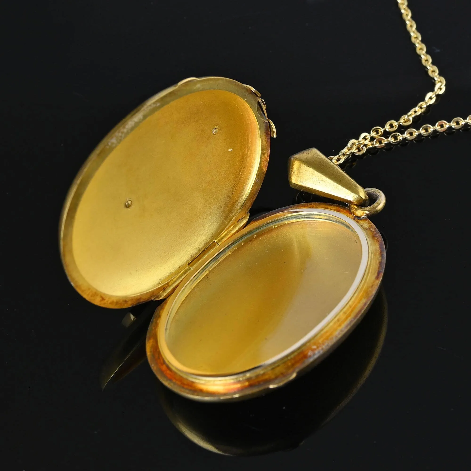 Antique Victorian Solid 14K Gold Locket Necklace w Pearls
