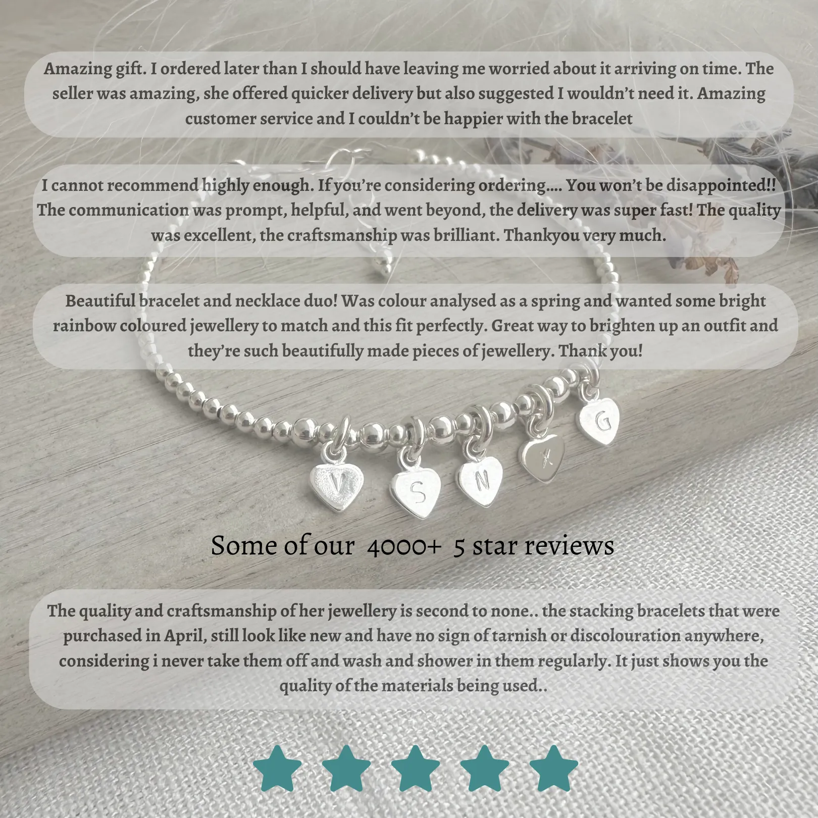 April Birthstone Bracelet Set made with Rock Quartz and Sterling Silver, Birthday Gift for Women