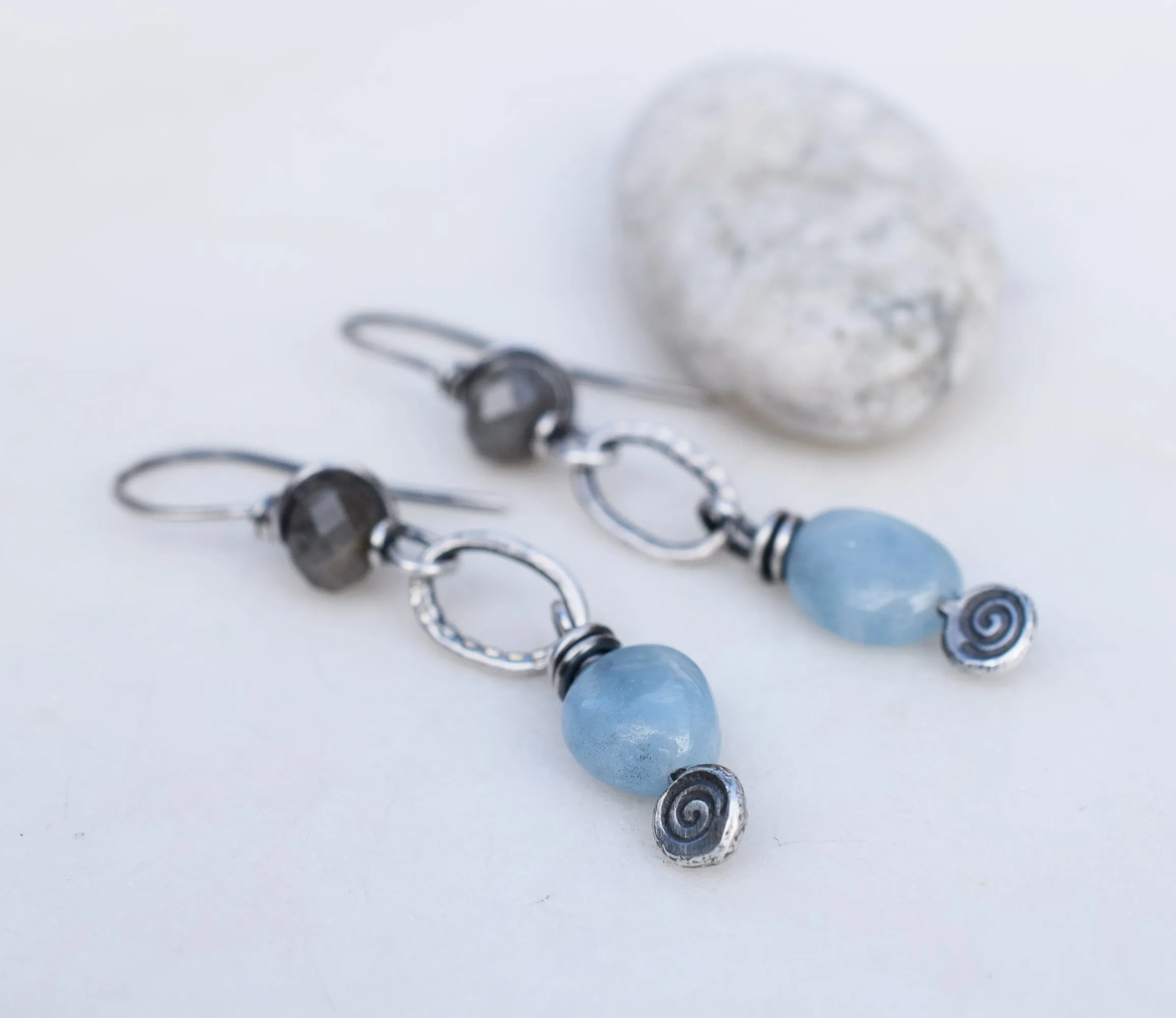Aquamarine Stone Earrings.Handcrafted Silver Gemstone Earrings. Boho-Style Jewelry. Fine Silver Earrings.