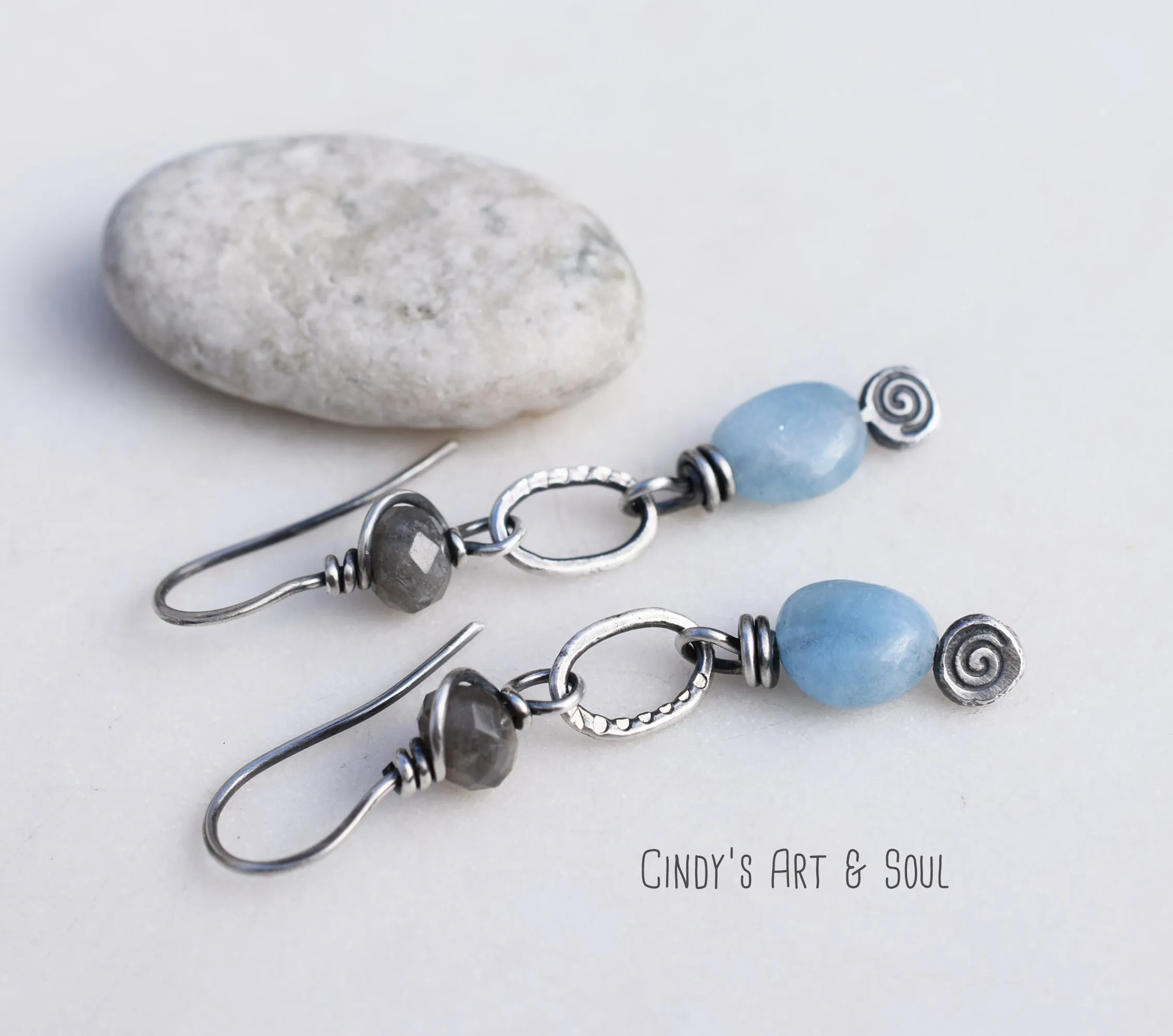 Aquamarine Stone Earrings.Handcrafted Silver Gemstone Earrings. Boho-Style Jewelry. Fine Silver Earrings.