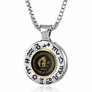 Aquarius Gift for Women or Men | Silver Zodiac Sign Necklace