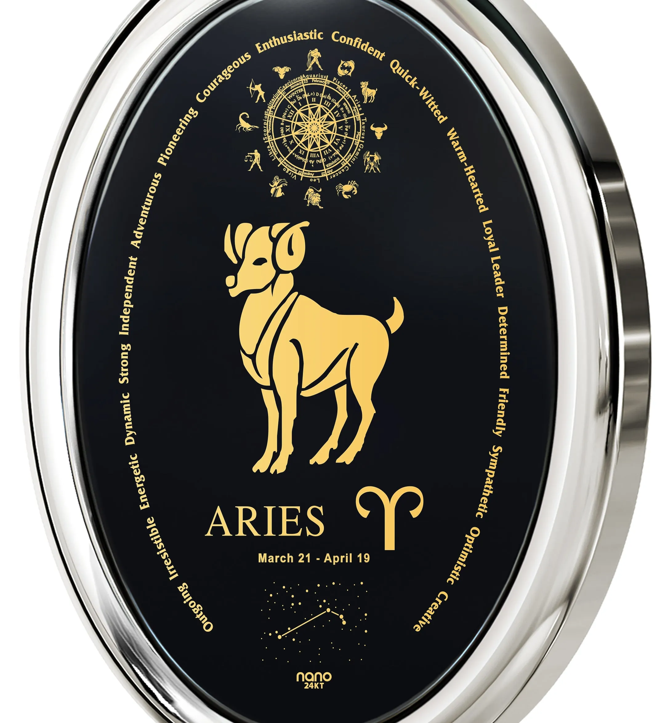 Aries Necklace Zodiac Pendant 24k Gold Inscribed on Onyx Stone