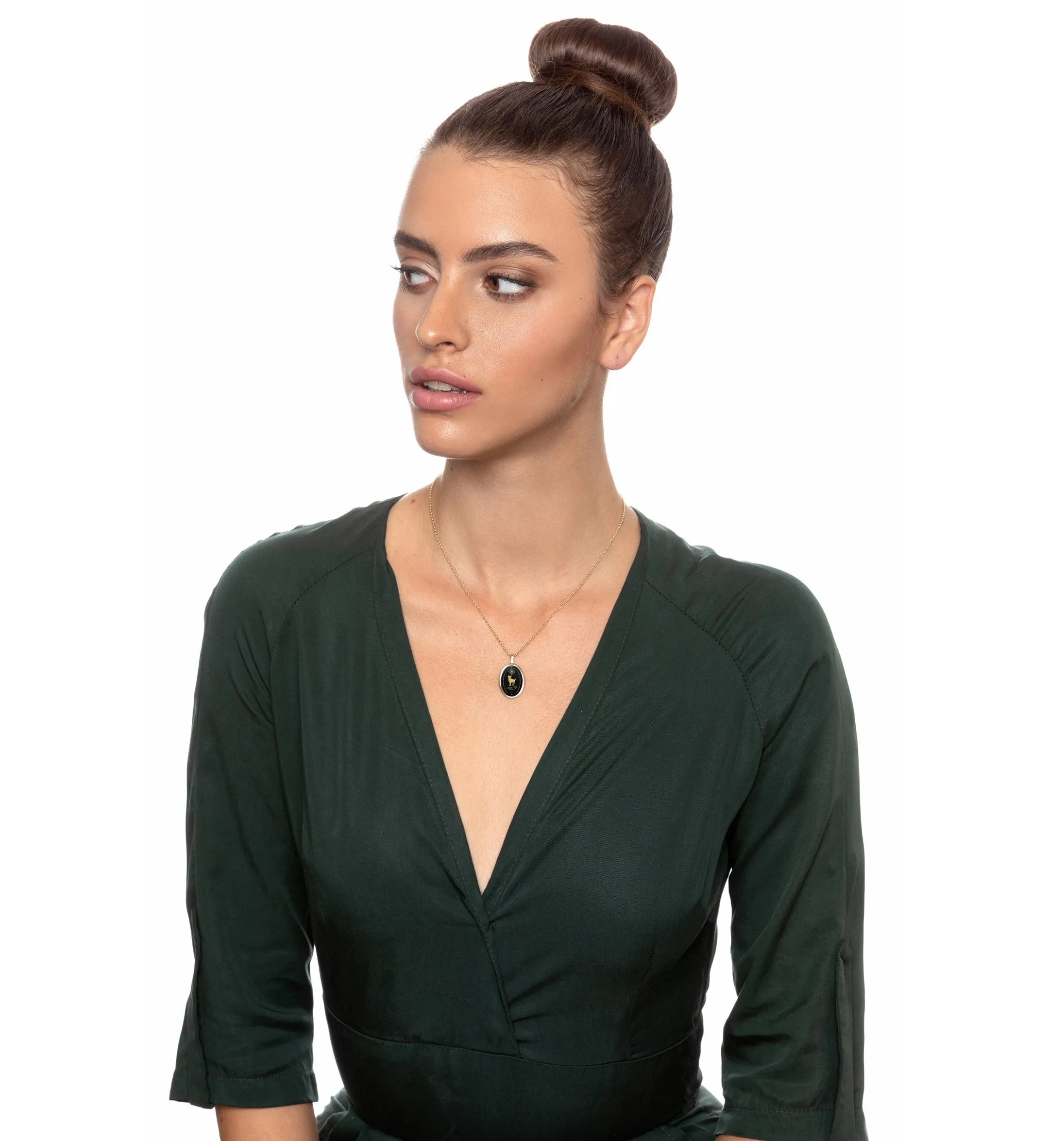 Aries Necklace Zodiac Pendant 24k Gold Inscribed on Onyx Stone