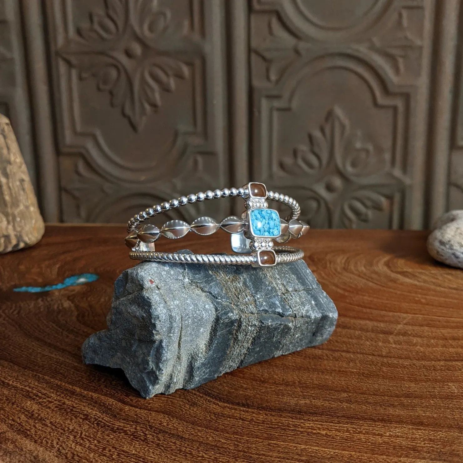 Arizona Sand & Turquoise Sterling Silver Boho Cuff Bracelet by Dune Jewelry GJ-BRC-BOHOCB