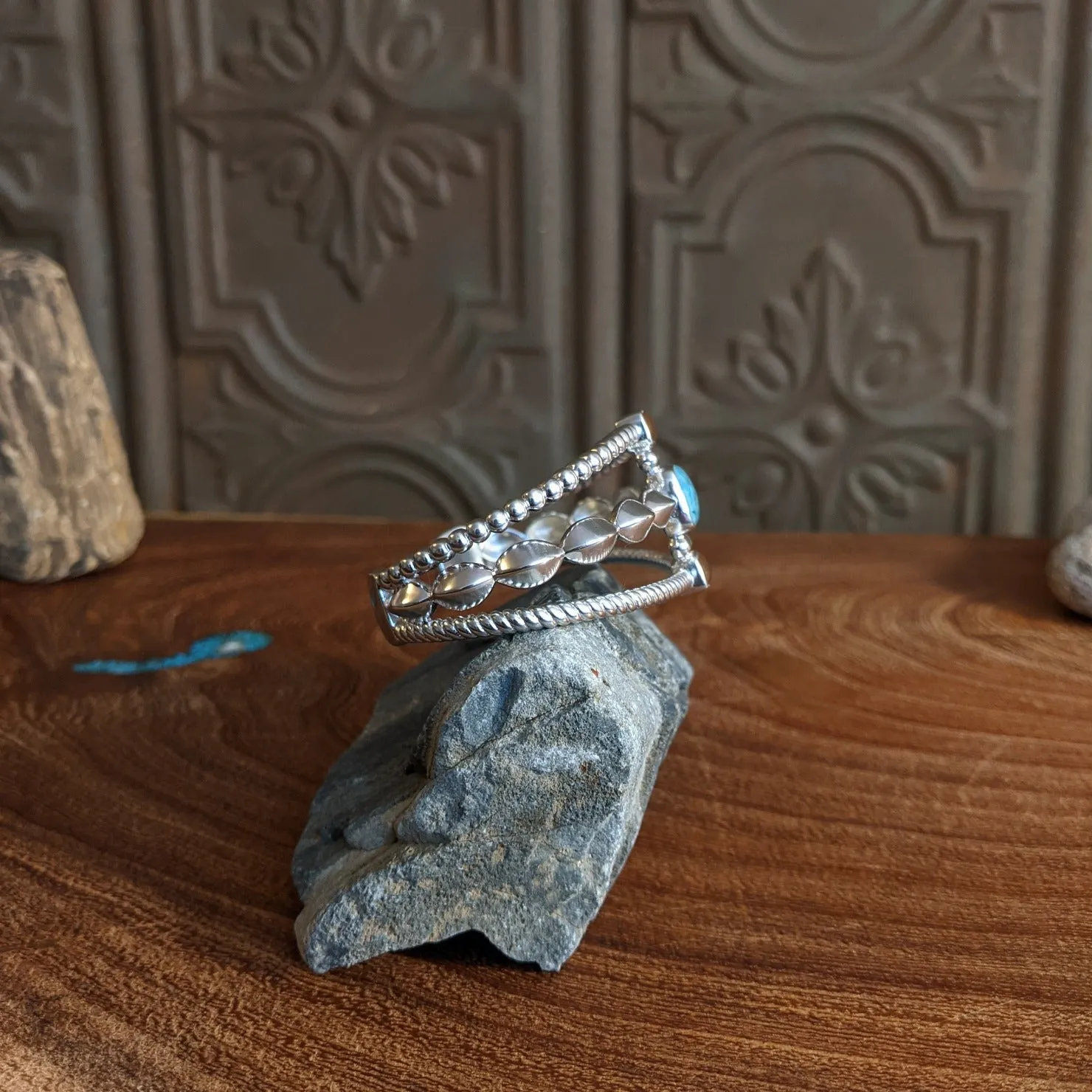 Arizona Sand & Turquoise Sterling Silver Boho Cuff Bracelet by Dune Jewelry GJ-BRC-BOHOCB