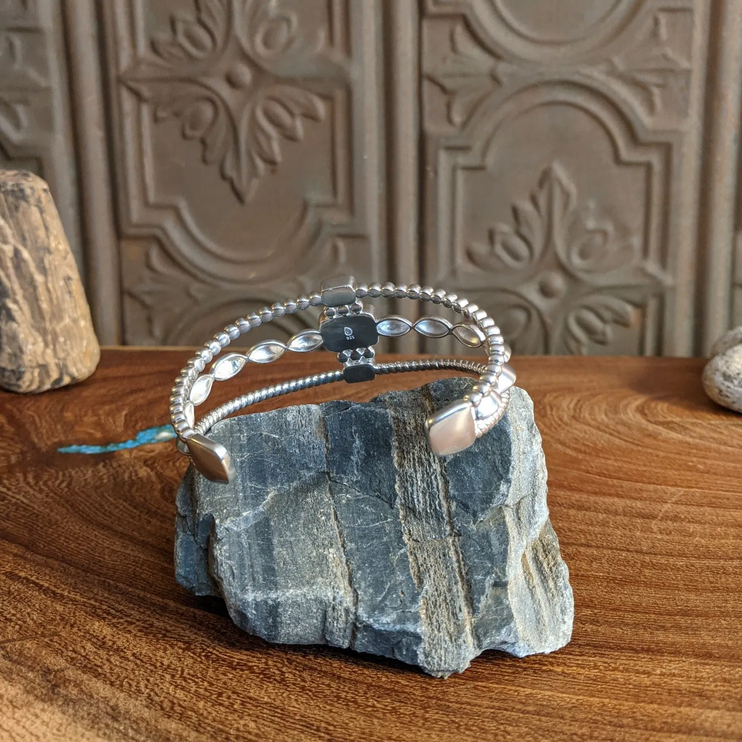 Arizona Sand & Turquoise Sterling Silver Boho Cuff Bracelet by Dune Jewelry GJ-BRC-BOHOCB