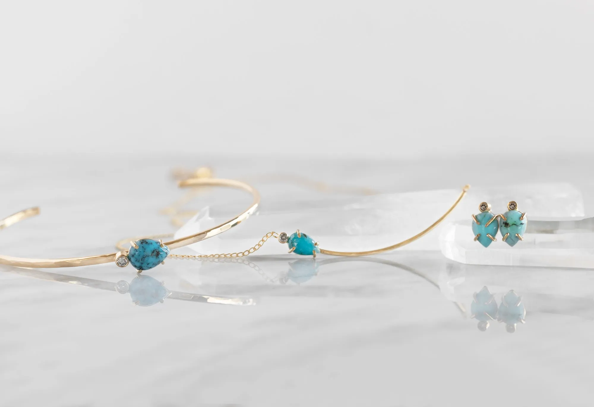 Asymmetrical Turquoise   Diamond Cuff Bracelet