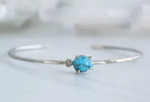 Asymmetrical Turquoise   Diamond Cuff Bracelet