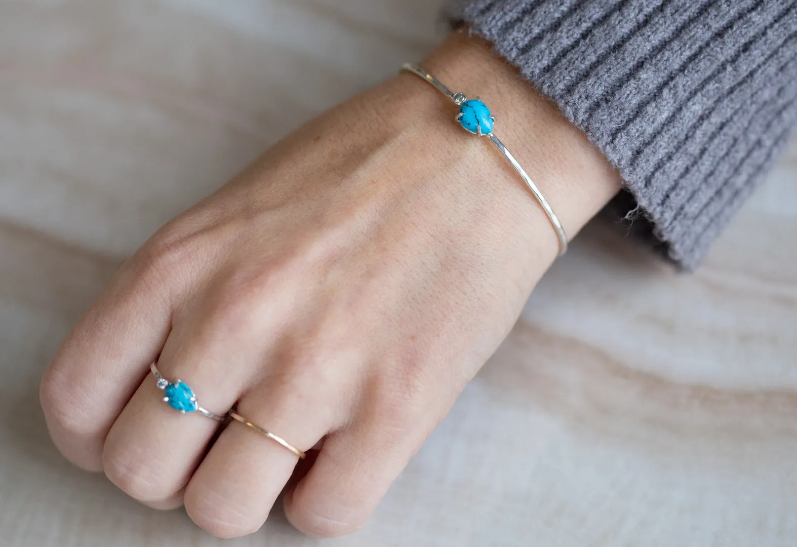 Asymmetrical Turquoise   Diamond Cuff Bracelet