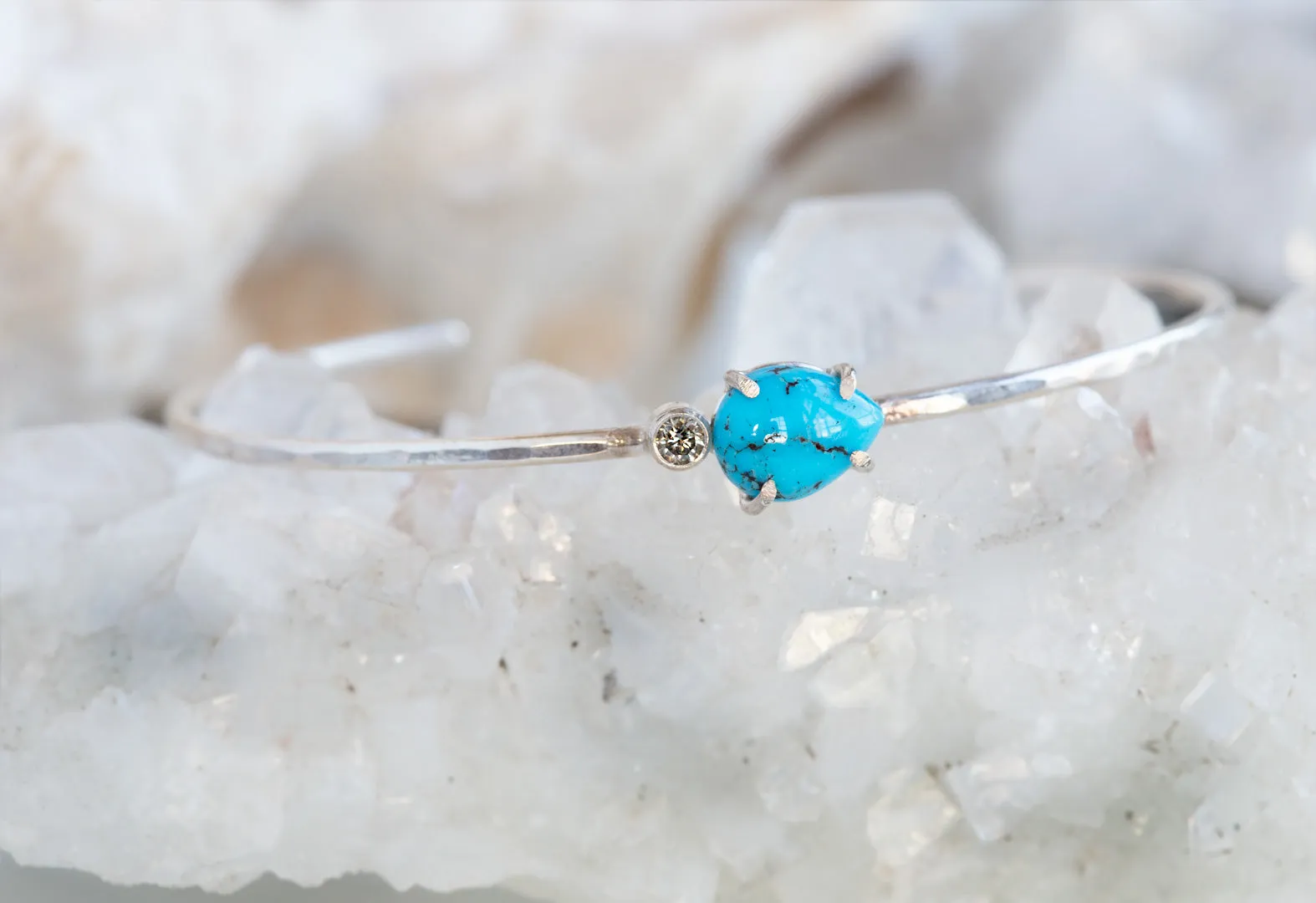 Asymmetrical Turquoise   Diamond Cuff Bracelet
