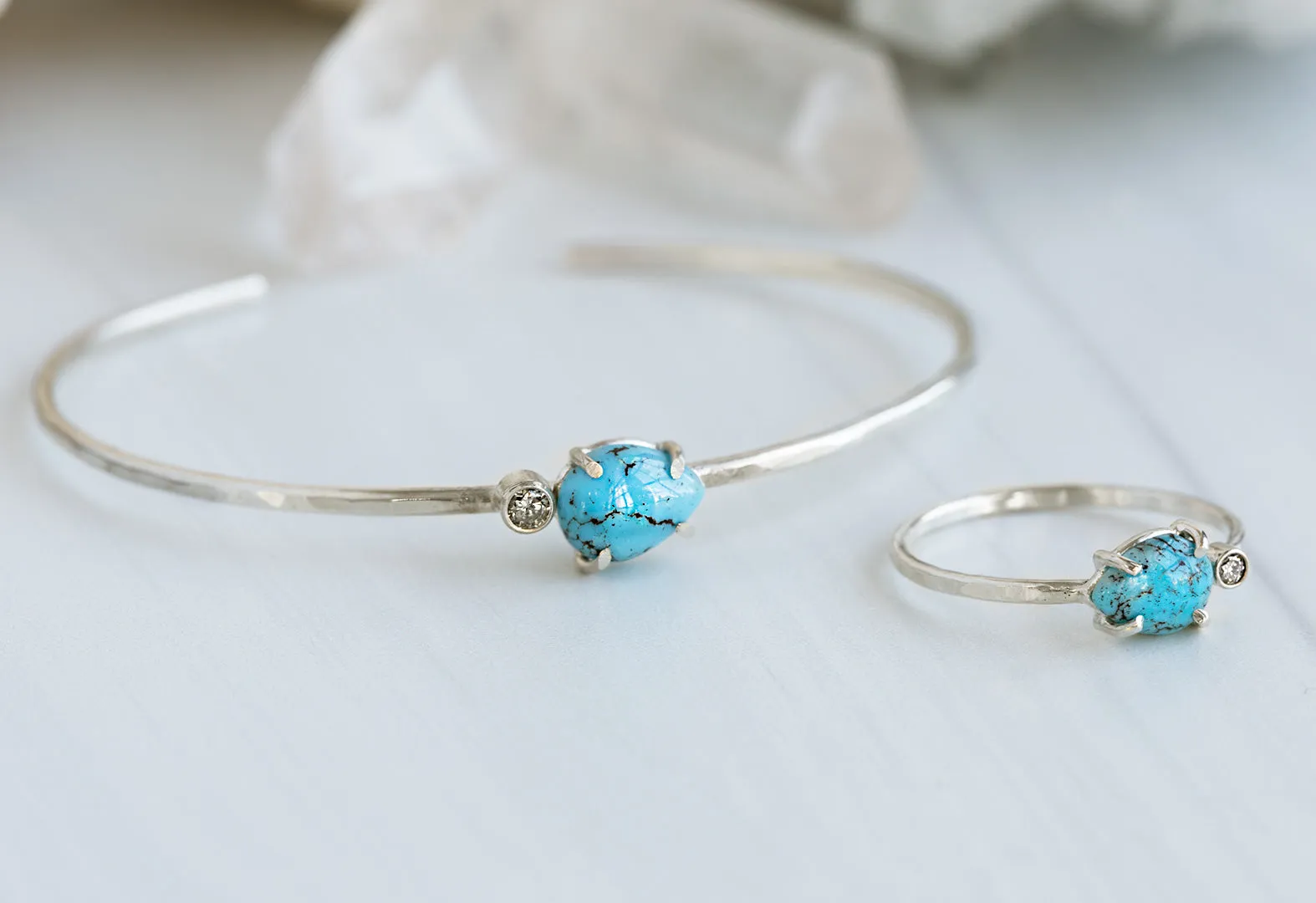 Asymmetrical Turquoise   Diamond Cuff Bracelet