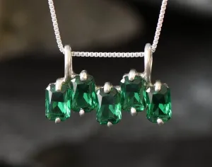 Baguette Emerald Pendant - Green Square Necklace - Five Stone Necklace