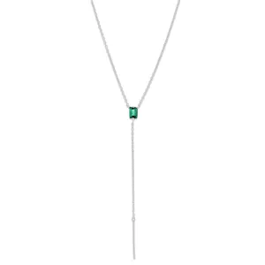 Baguette Lariat, Green Onyx, Silver