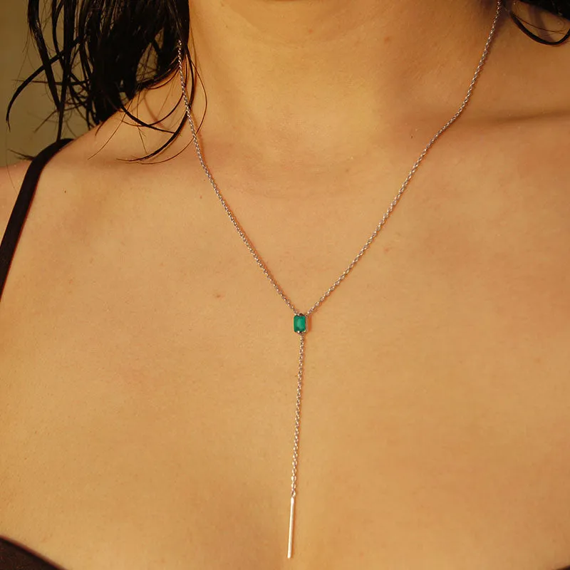 Baguette Lariat, Green Onyx, Silver