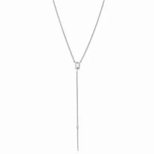 Baguette Lariat, White Topaz, Silver