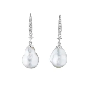 Baroque Pearl and Diamond Drop Earrings