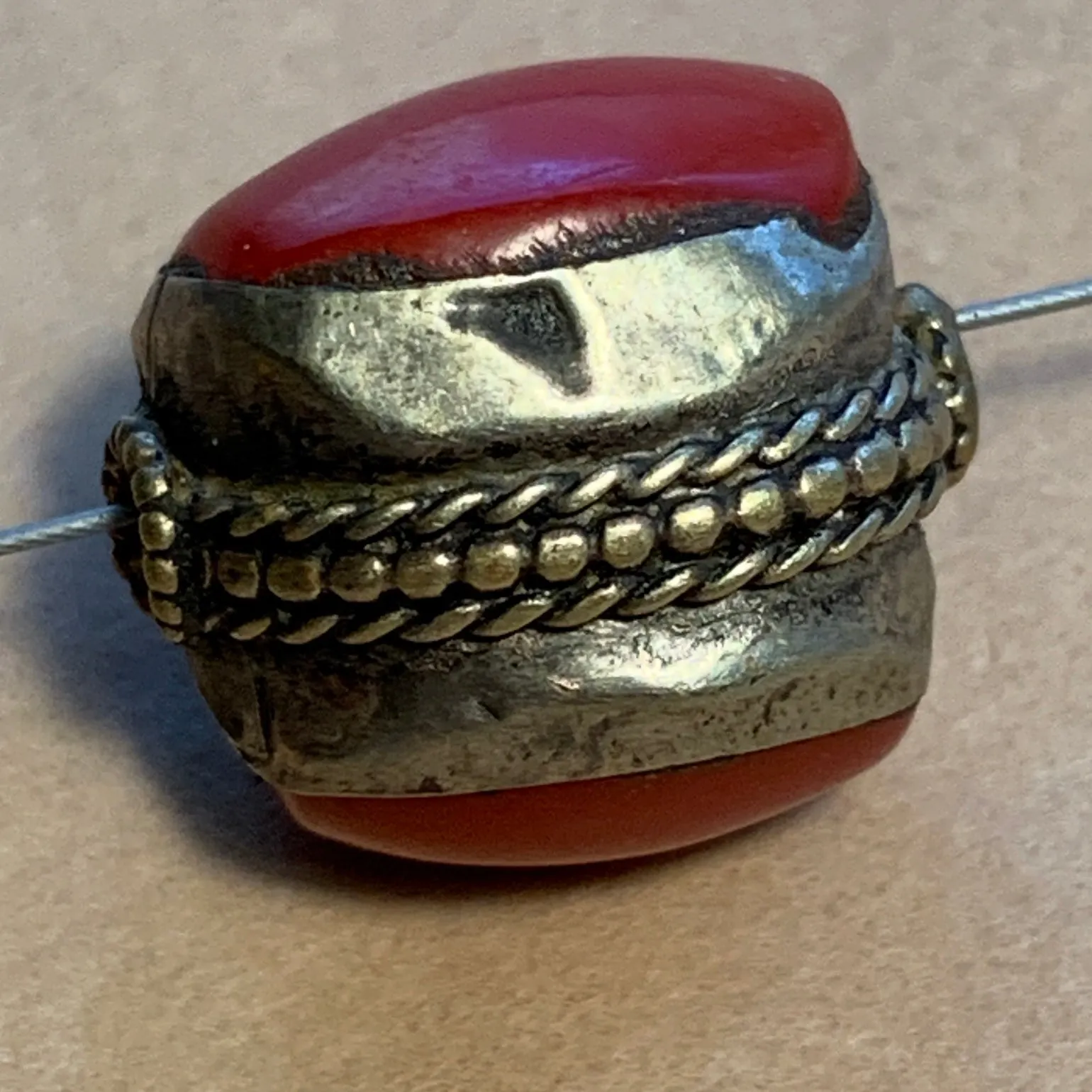 Bezel-Set Coral Bead, Nepal