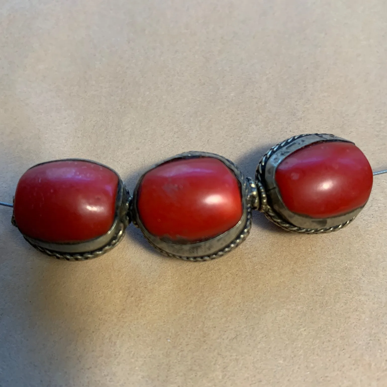 Bezel-Set Coral Bead, Nepal