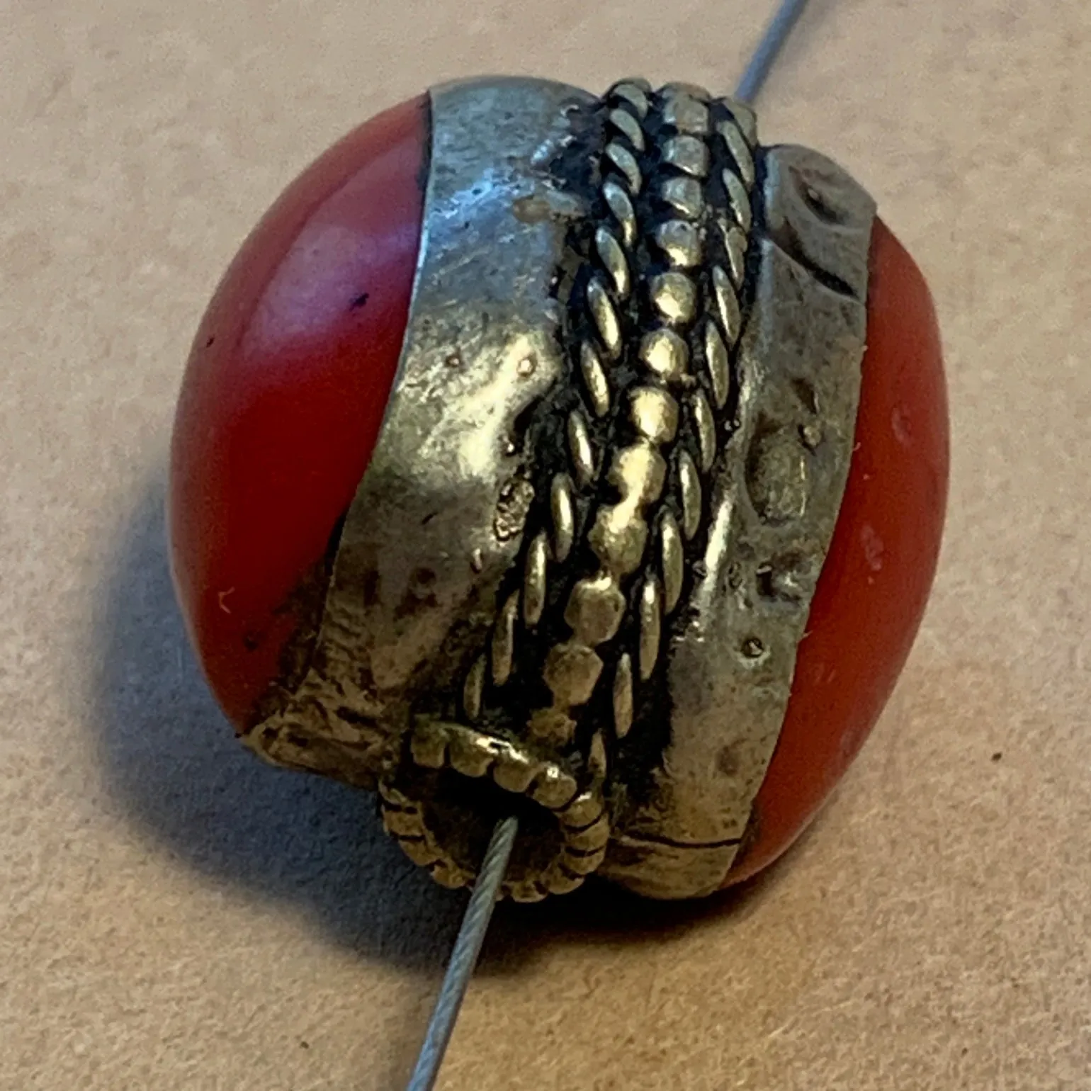 Bezel-Set Coral Bead, Nepal