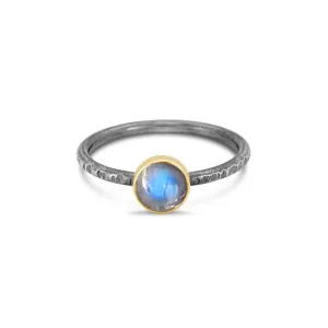 Bi-Metal 14k Gold Silver and Rainbow Moonstone Stacking Rings