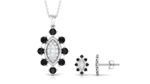 Black Onyx and Diamond Statement Pendant and Earrings Set
