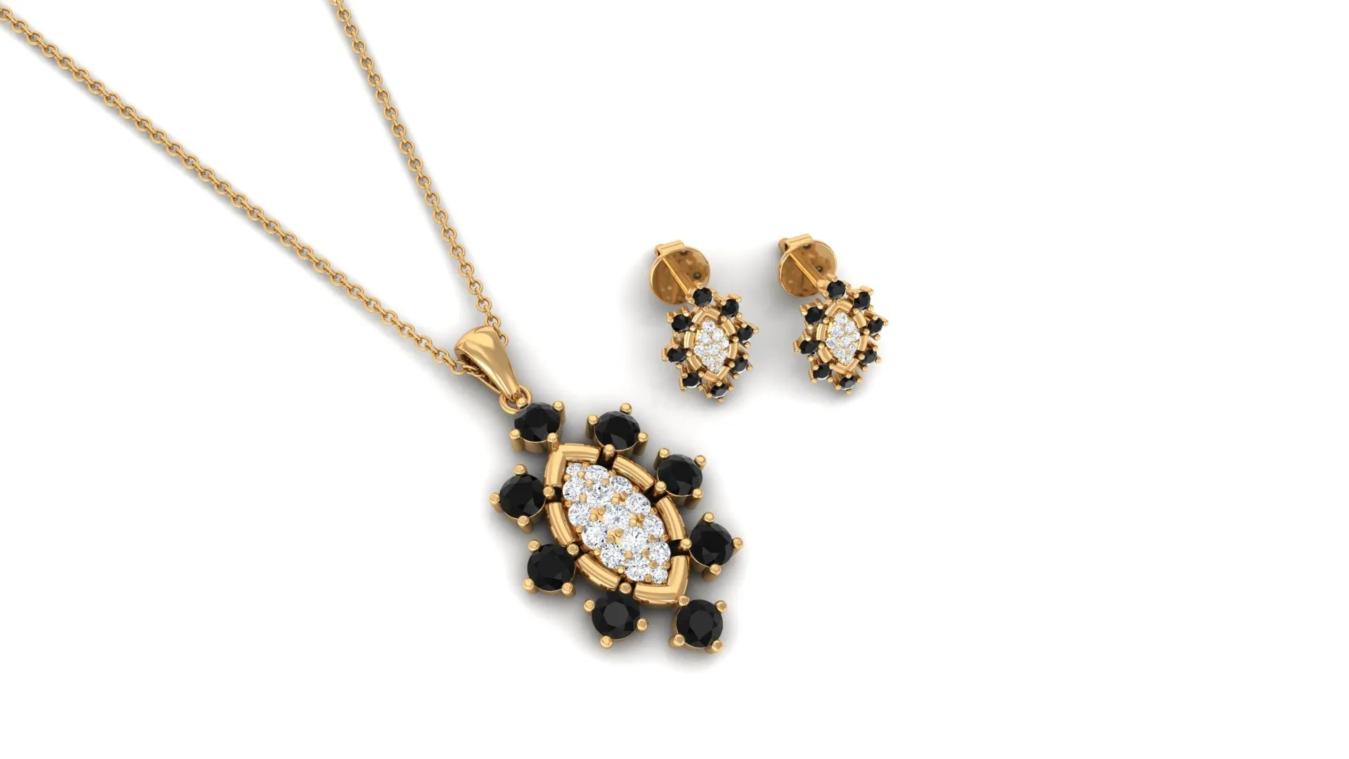 Black Onyx and Diamond Statement Pendant and Earrings Set