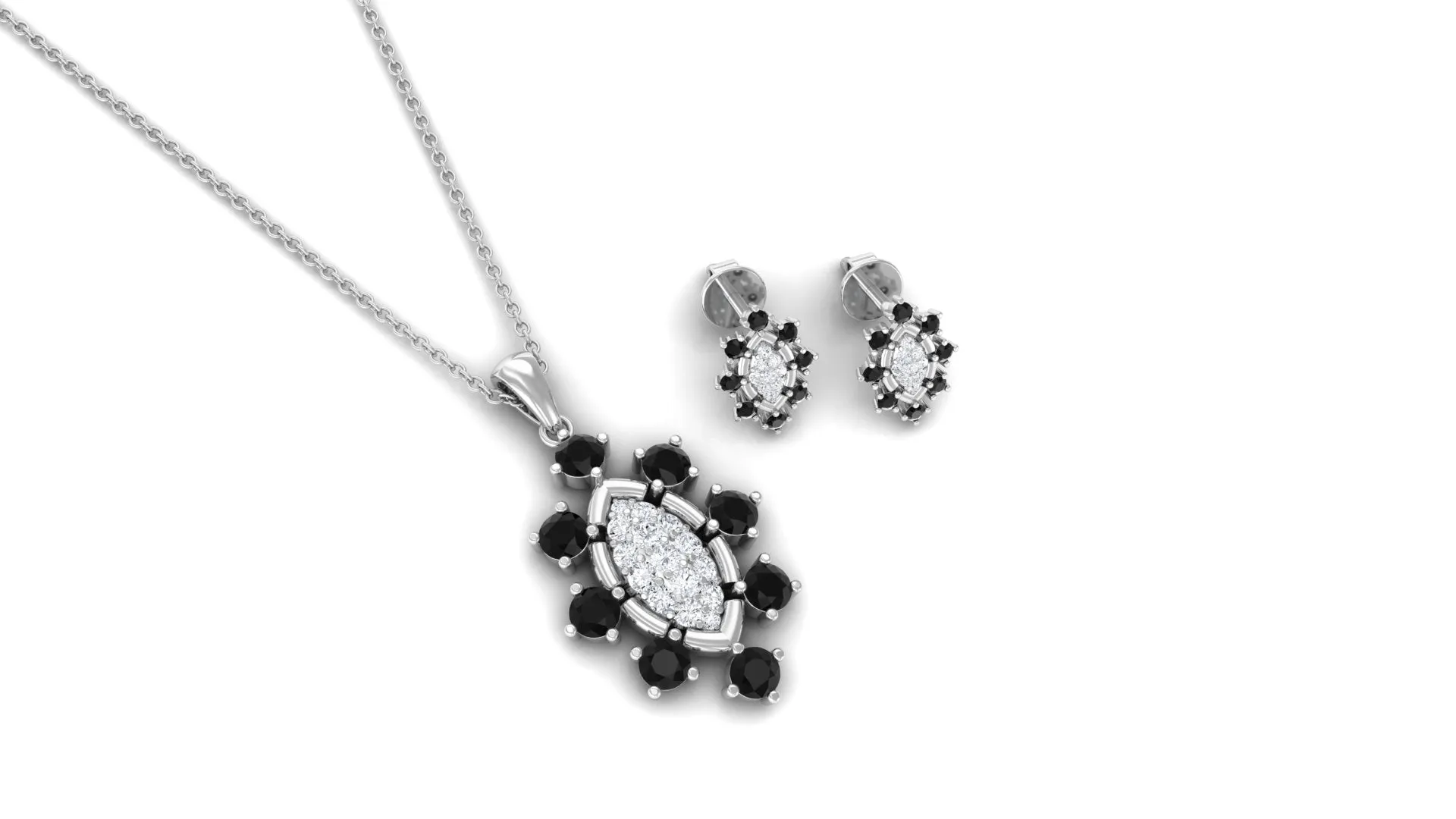 Black Onyx and Diamond Statement Pendant and Earrings Set