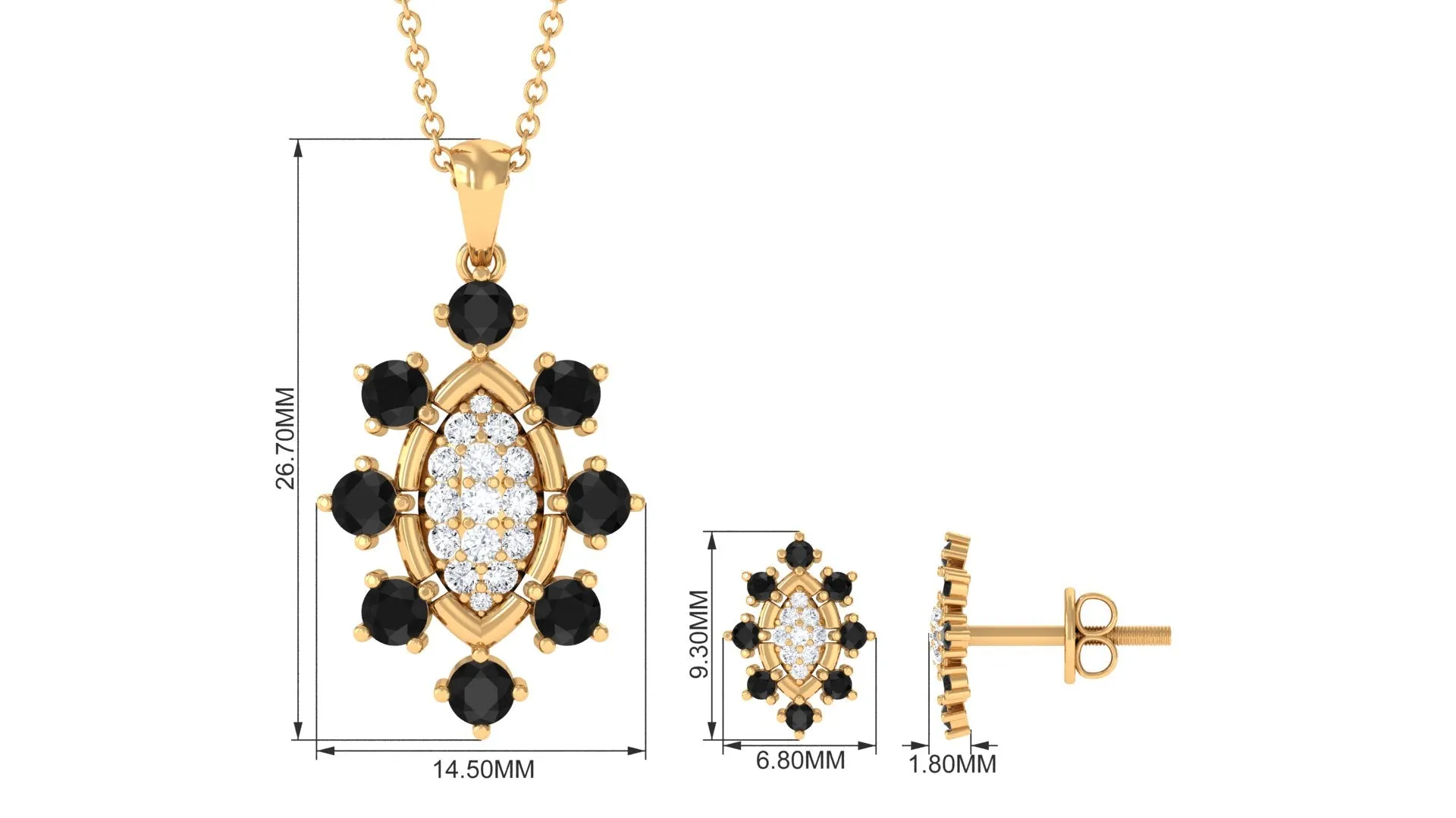 Black Onyx and Diamond Statement Pendant and Earrings Set