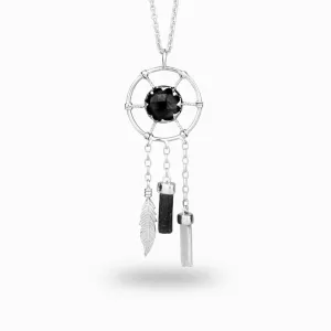 Black Onyx, Black Tourmaline & Clear Quartz Dreamcatcher Necklace