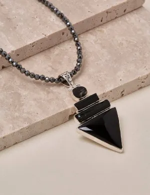 Black Onyx, Black Tourmaline and Hematite Necklace - One of a Kind