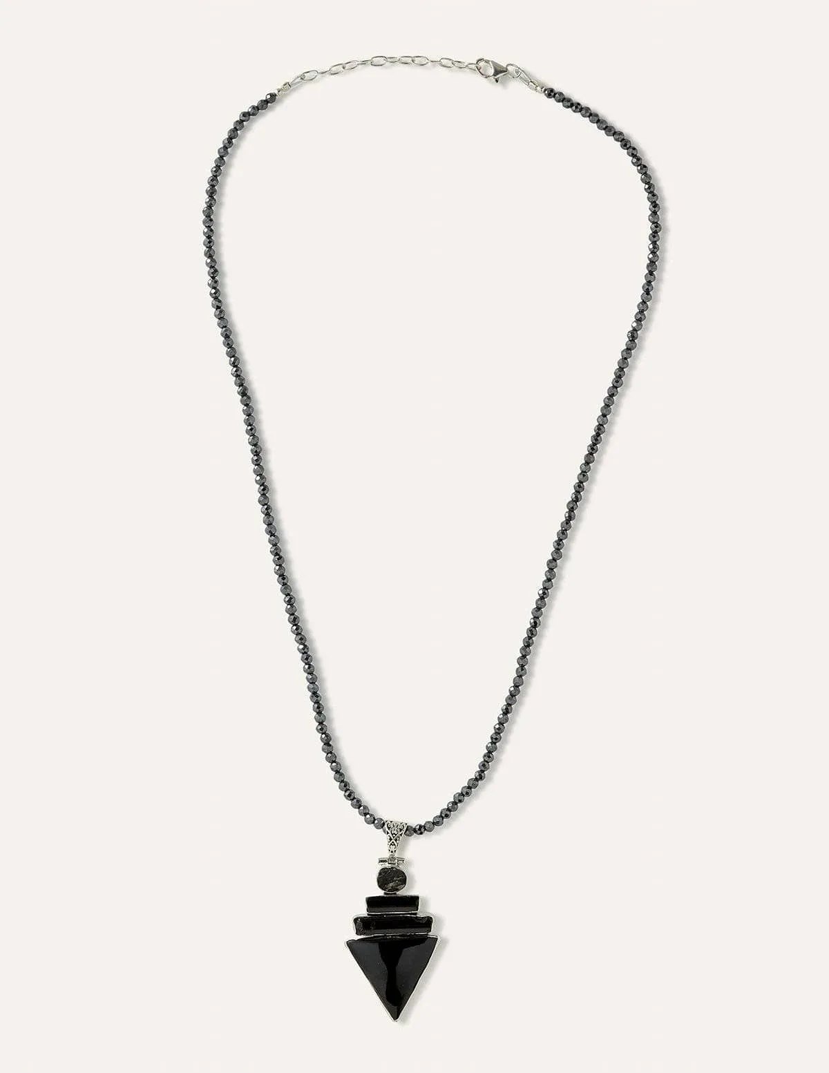 Black Onyx, Black Tourmaline and Hematite Necklace - One of a Kind