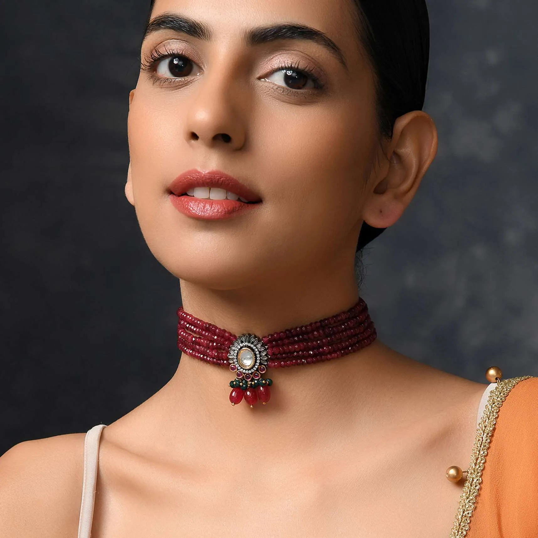 Blood Red Silver Plated Victorian Choker Necklace