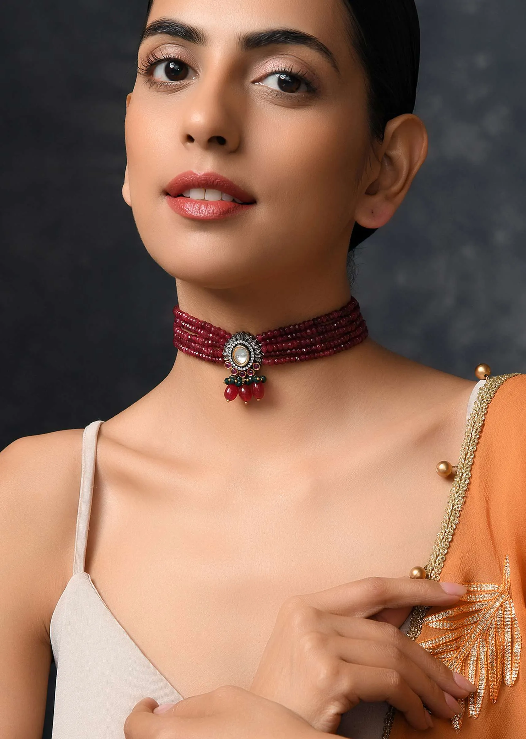 Blood Red Silver Plated Victorian Choker Necklace