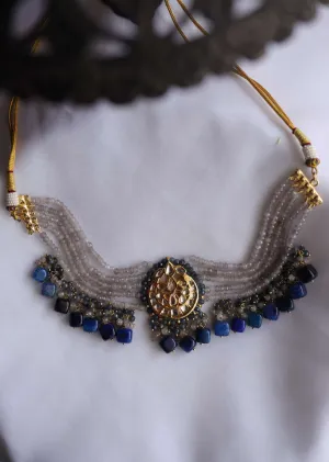 Blue Onyx Kundan Choker In Gold Plated Silver Alloy