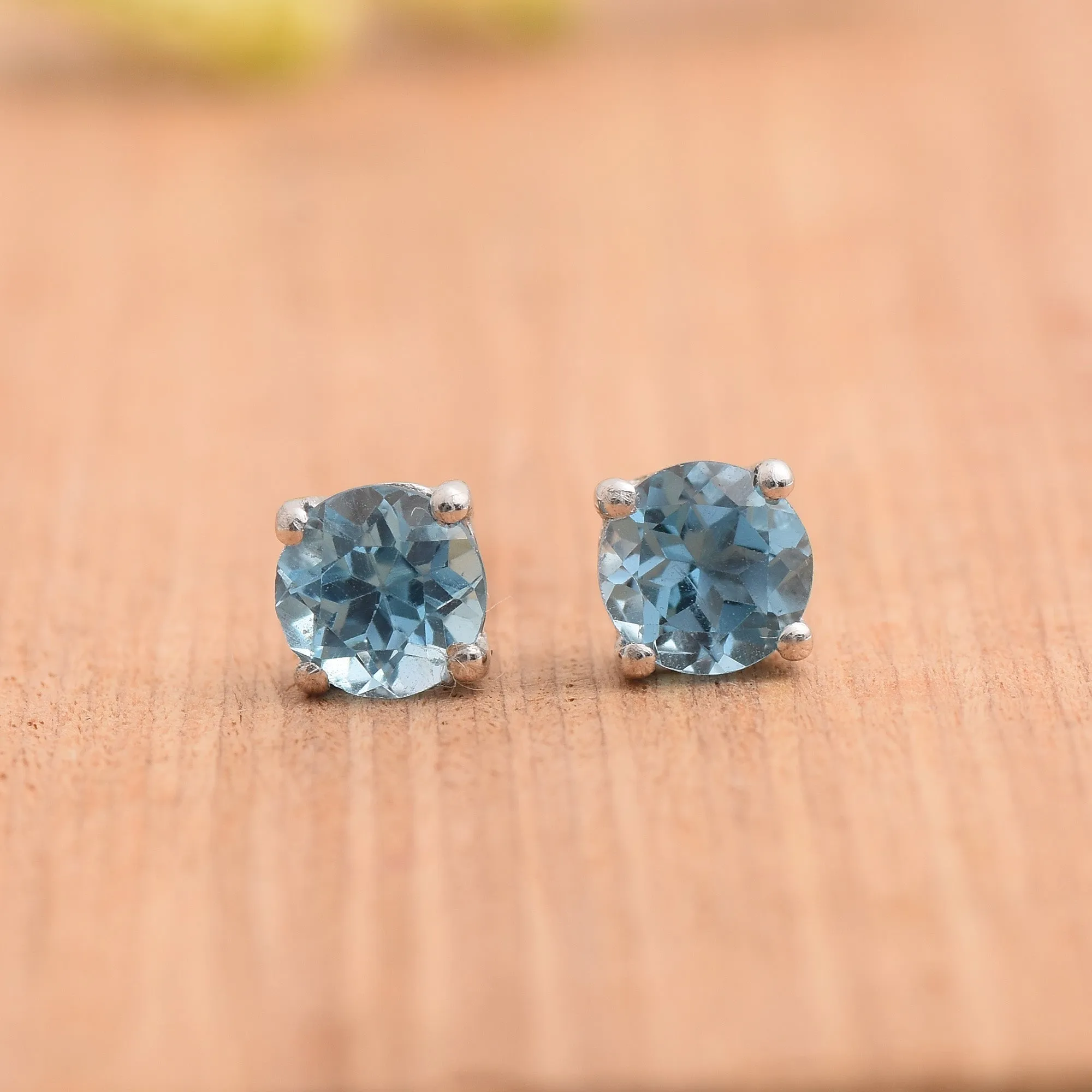 Blue Topaz Solitaire Stud Earrings