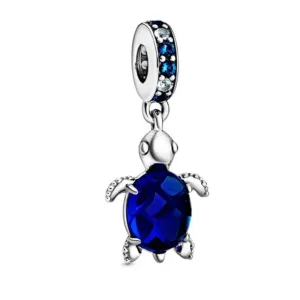 Blue Turtle Dangle Charm - 925 Sterling Silver