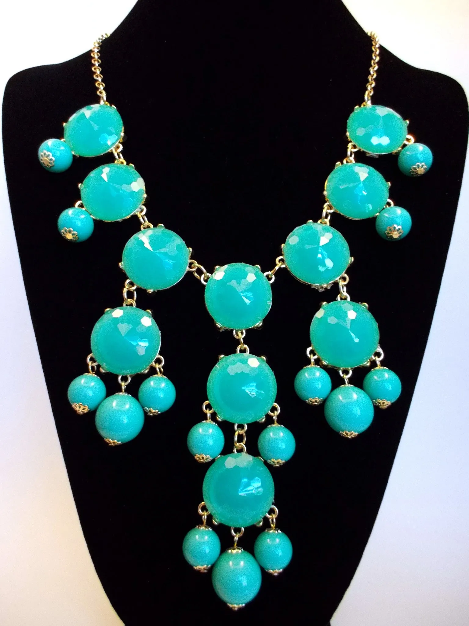 Bubble JEWELED Statement Necklace- Aqua Blue