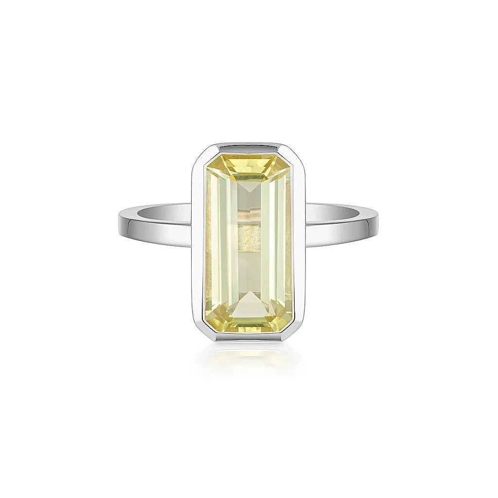 CELEBRATION STACKER RING - LARGE EMERALD CUT - LEMON QUARTZ