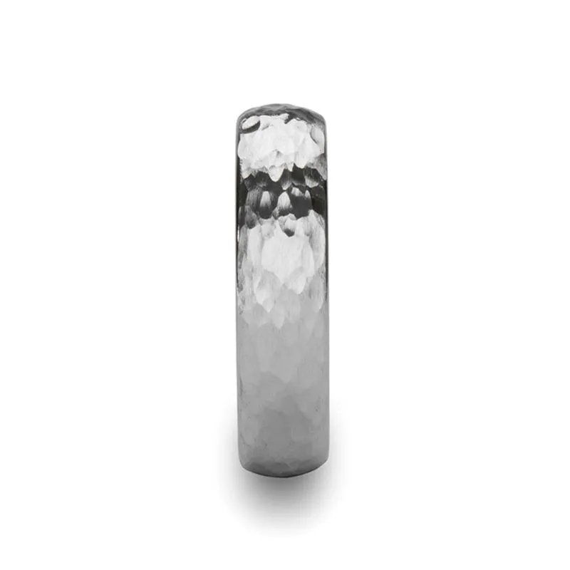 CHANDLER | White Tungsten Ring, Hammered Finish, Domed
