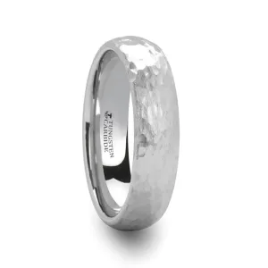 CHANDLER | White Tungsten Ring, Hammered Finish, Domed