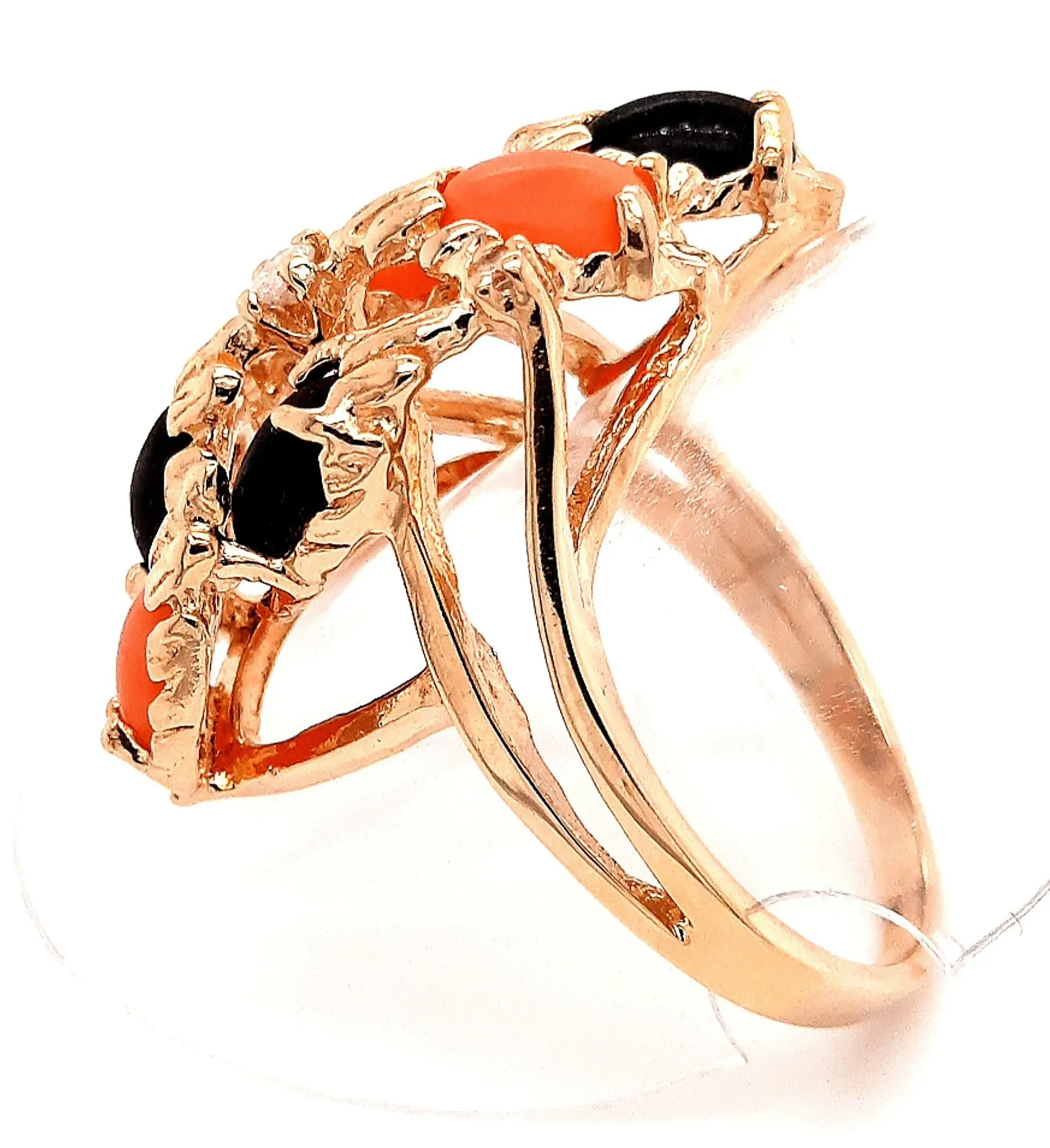 Coral & Diamond 14ct Yellow Gold Dress Ring