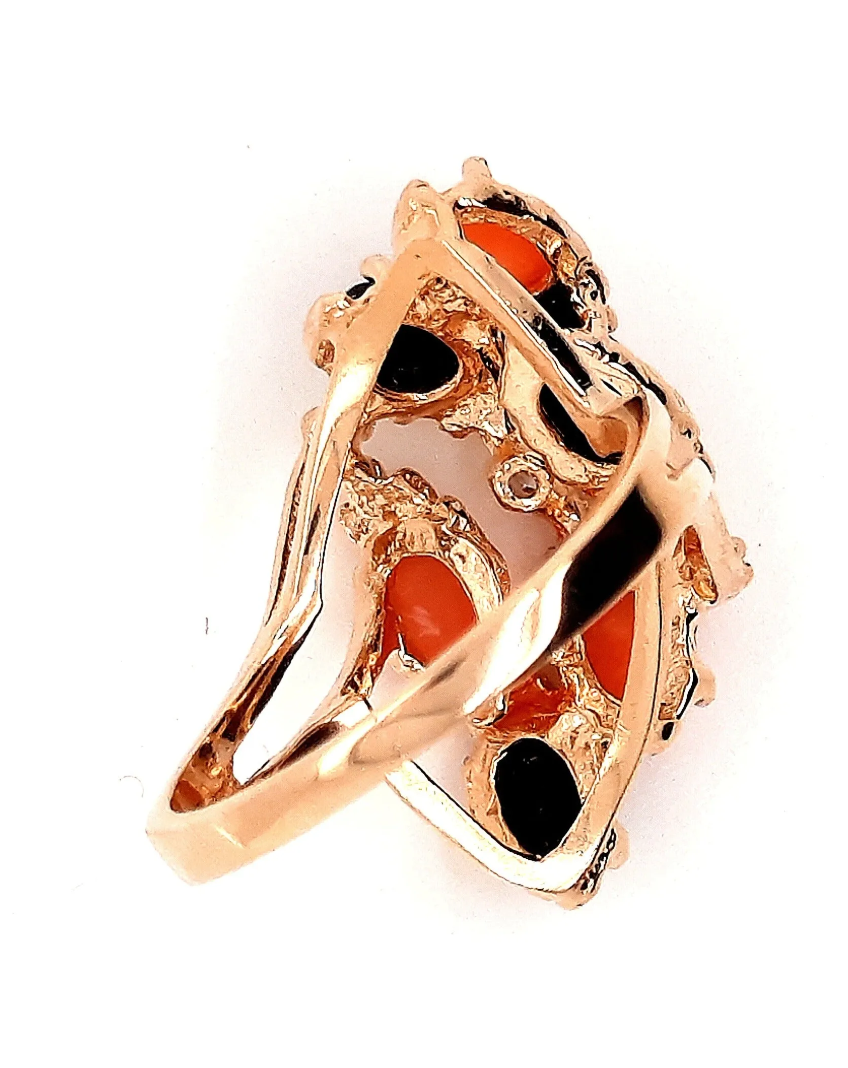 Coral & Diamond 14ct Yellow Gold Dress Ring