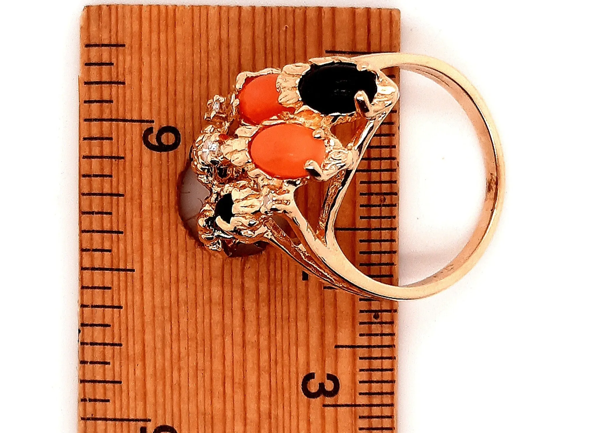 Coral & Diamond 14ct Yellow Gold Dress Ring