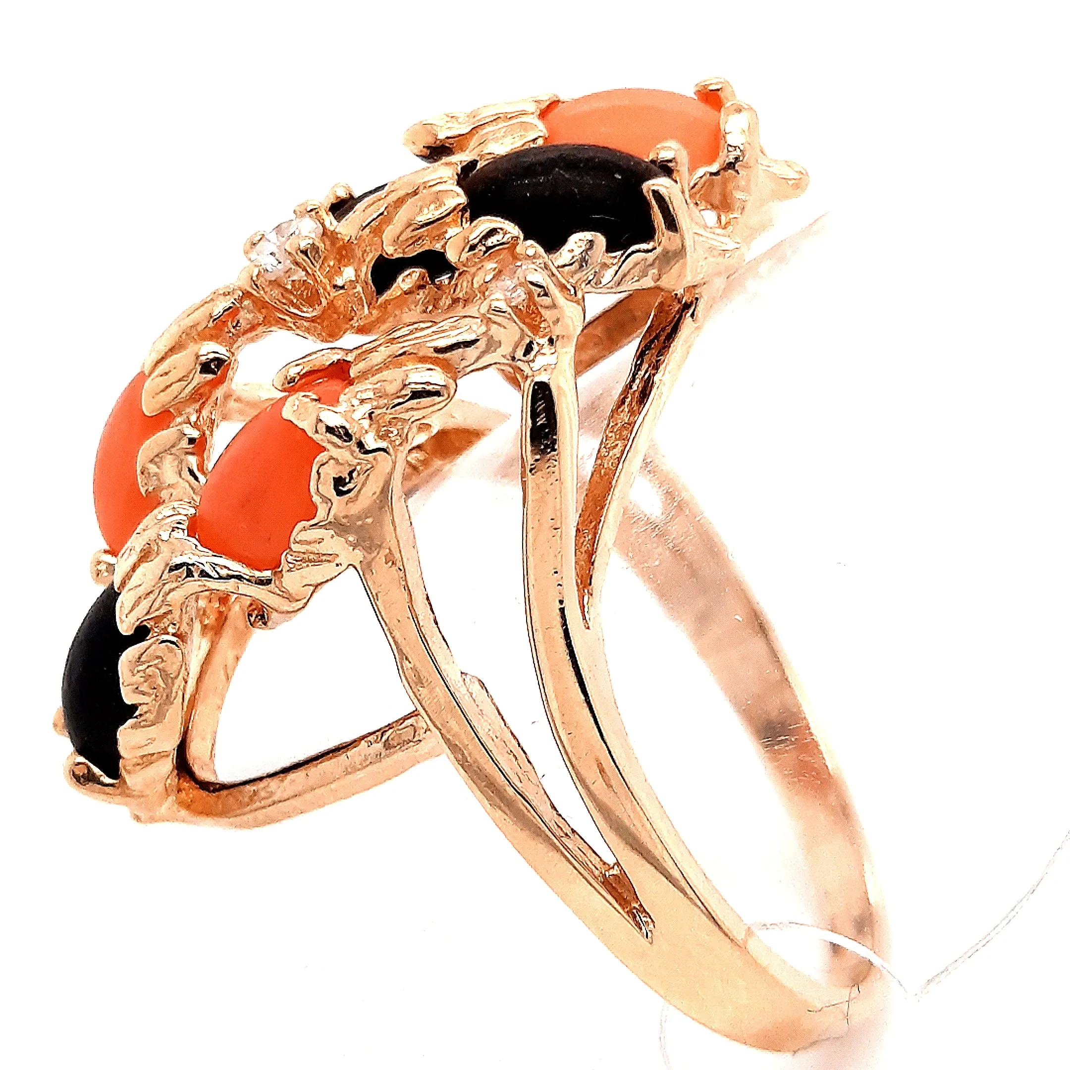 Coral & Diamond 14ct Yellow Gold Dress Ring