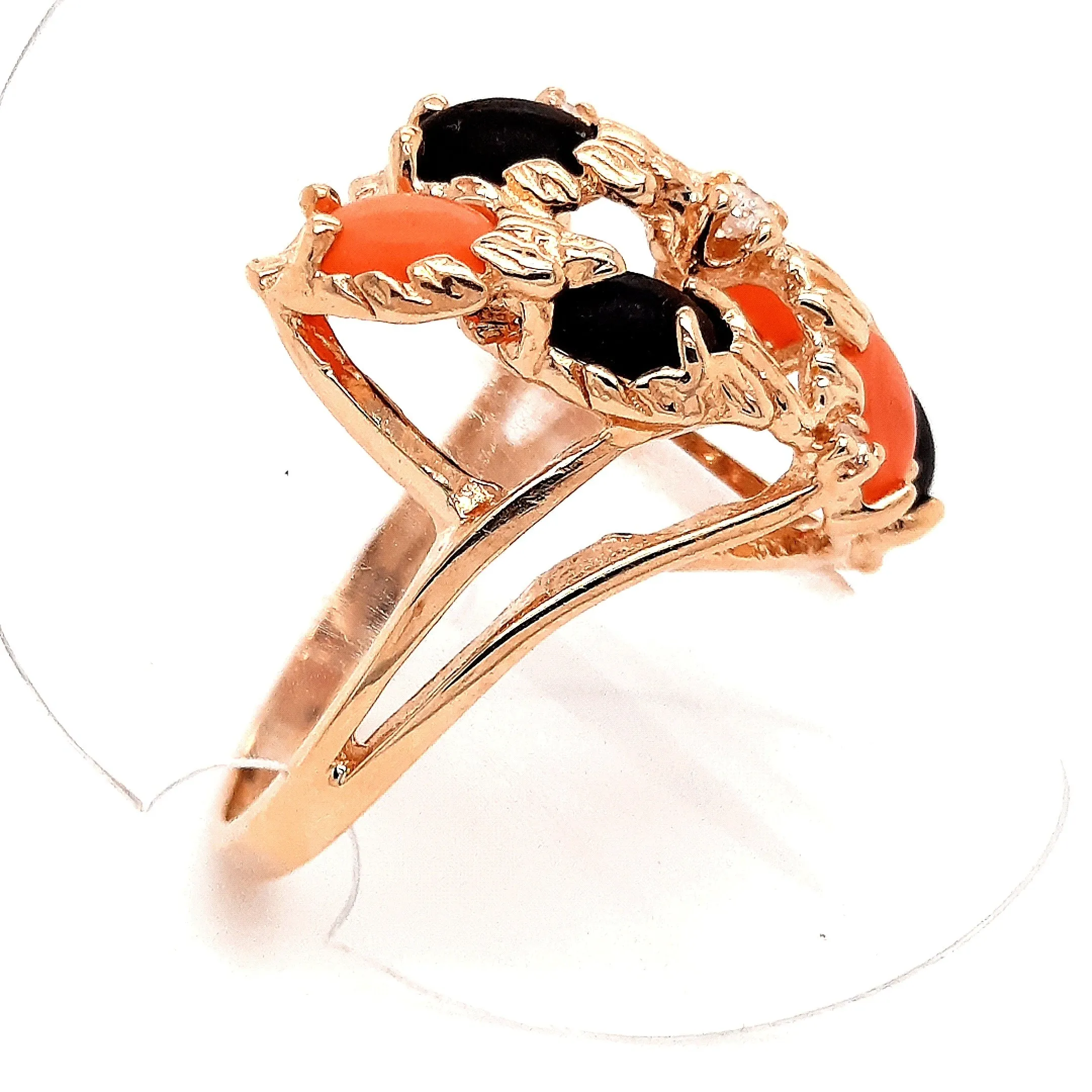 Coral & Diamond 14ct Yellow Gold Dress Ring